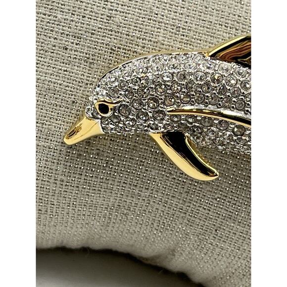 * SWAROVSKI Signed Vintage Clear Crystal Pave Dolphin Sea Pin/Brooch Retired - Picture 5 of 16